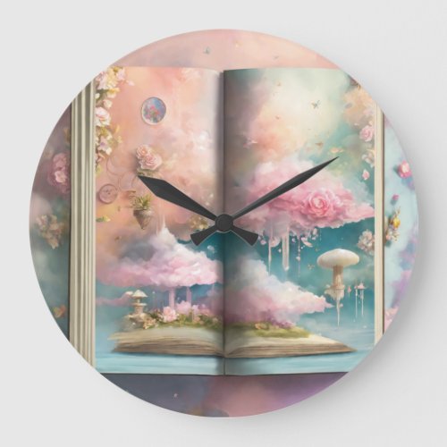 Stylish Cloud_Inspired Open Book Print Large Clock