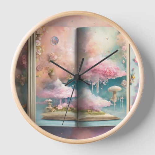 Stylish Cloud_Inspired Open Book Print Large Clock