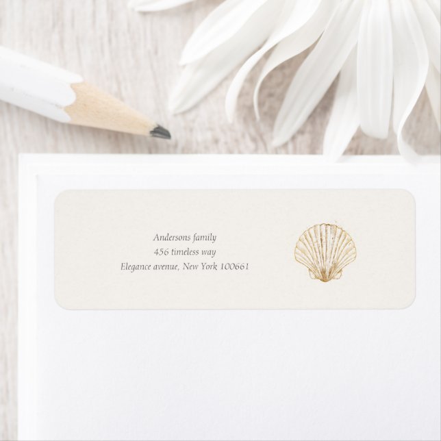 Stylish Coastal Seashell Wedding Address Label (Insitu)