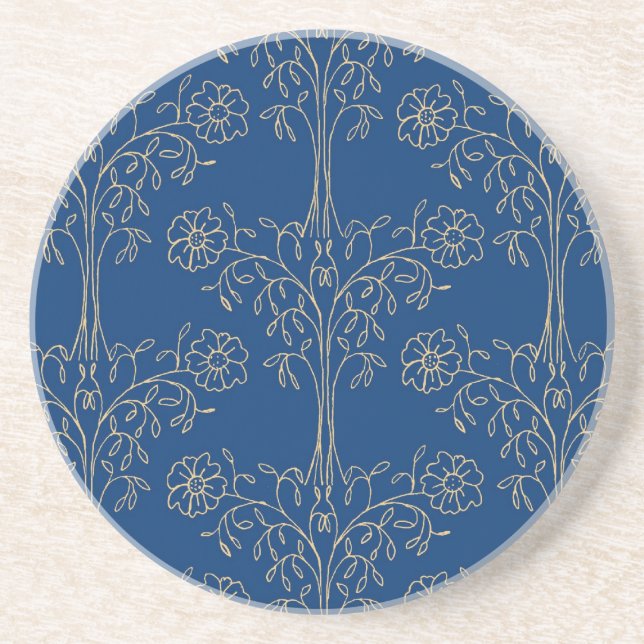 Stylish Coaster, Dark Blue, Gold-effect Pattern Sandstone Coaster (Front)