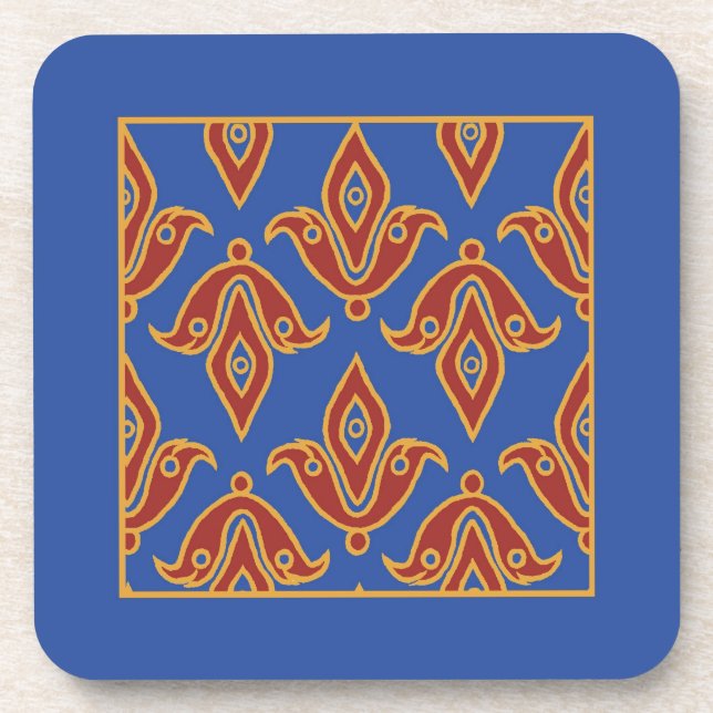 Stylish Coasters, Red, Gold, Blue Fleur de Lys Beverage Coaster (Front)