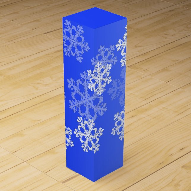 Stylish Cobalt Blue Snowflakes Modern Christmas  Wine Box (Front)