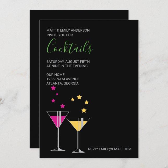 Stylish Cocktail Party Invitation (Front/Back)