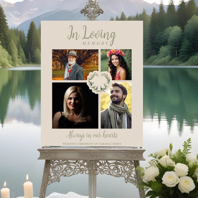 Stylish Collage 4 Photos Chic Floral Heart Wedding Foam Board (Stylish Collage 4 Photos Chic Floral Heart for Wedding Memorial Table Foam Boards.)