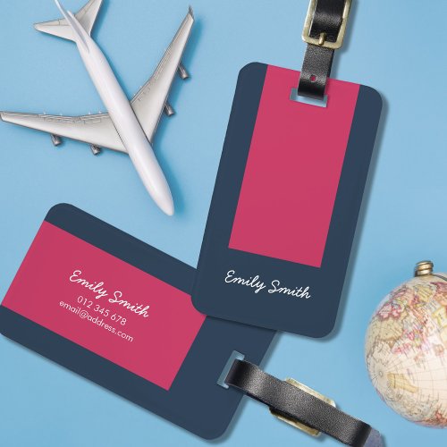 Stylish Color Block Dark Blue  Dark Pink Luggage Tag