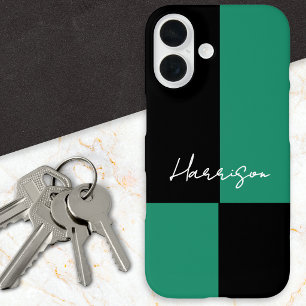 Stylish Color Block Green Black Personalized iPhone 16 Case