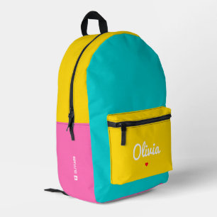 Stylish Color Block Pink Yellow Blue Summer Printed Backpack