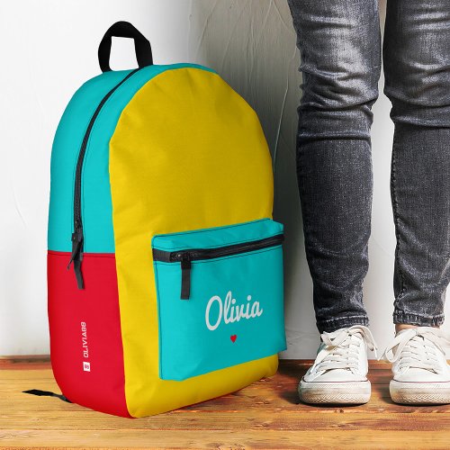 Stylish Color Block Red Yellow Blue Colorful Printed Backpack