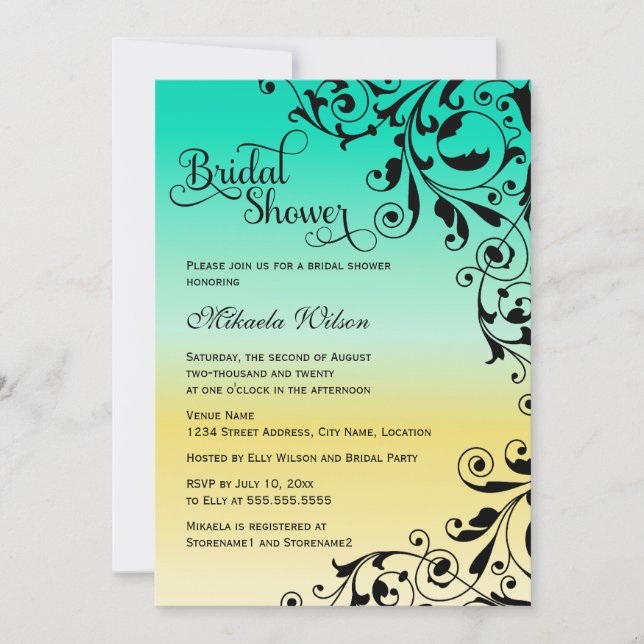 Stylish Color Ombre and Swirls Bridal Shower Invitation (Front)