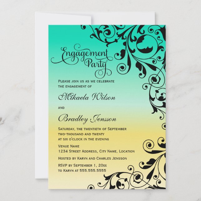 Stylish Color Ombre Swirls Engagement Party Invitation (Front)