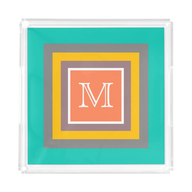 Stylish Color Square Modern Monogram Acrylic Tray (Front)