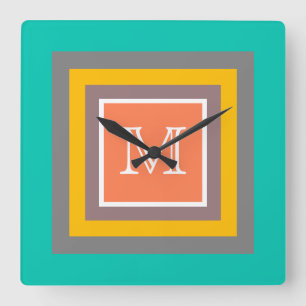 Stylish Color Square Modern Monogram Wall Clock