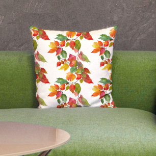 Stylish Colorful Autumn Leaves Watercolor Pattern Throw Pillow