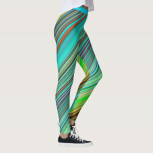 Stylish Colorful Blue Teal Stripe Pattern Yoga Leggings