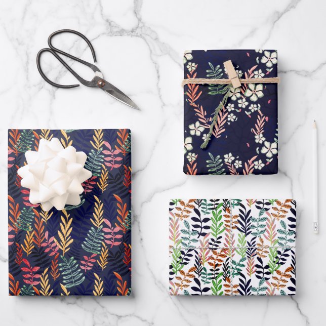 Stylish Colorful Botanical Greenery Pattern Wrapping Paper Sheets (Front)
