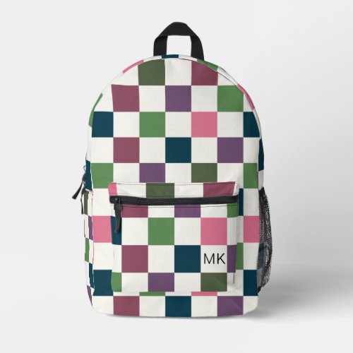 Stylish Colorful Checkerboard Monogram Initials Printed Backpack