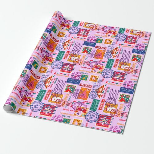 Stylish Colorful Christmas Stamps Wrapping Paper