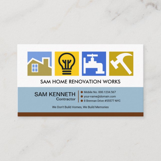 Stylish Colorful Construction Symbols Builder Business Card (Front)