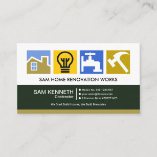 Stylish Colorful Construction Symbols Contractor Business Card
