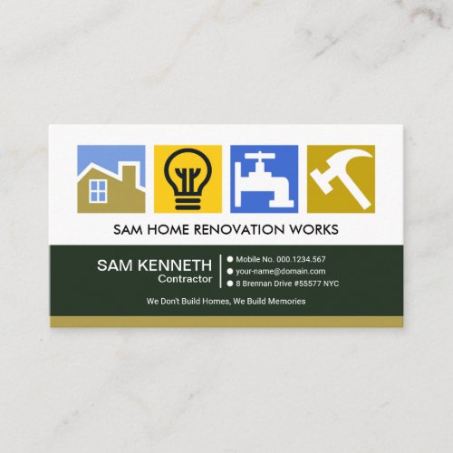 Stylish Colorful Construction Symbols Contractor Business Card