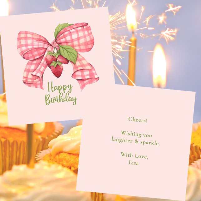 Stylish Colorful Cute Pink Bow Happy Birthday Note Card (Creator Uploaded)