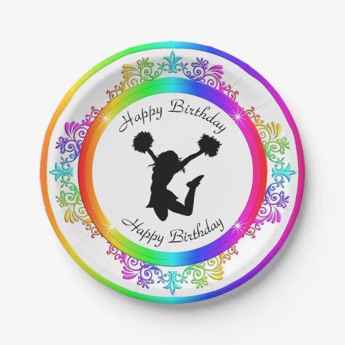 Stylish Colorful Embellished Cheerleader Birthday Paper Plates