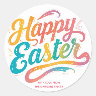 Stylish Colorful Floral Happy Easter Classic Round Sticker