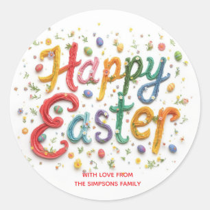 Stylish Colorful Floral Happy Easter Classic Round Sticker