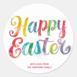 Stylish Colorful Floral Happy Easter Classic Round Sticker