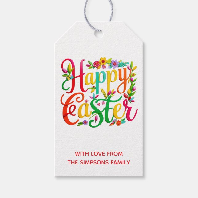 Stylish Colorful Floral Happy Easter Gift Tags (Front)