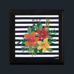 Stylish Colorful Floral on Black and White Stripes Gift Box<br><div class="desc">Modern stripes and floral tote with optional monogram.</div>
