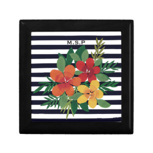Stylish Colorful Floral on Black and White Stripes Gift Box