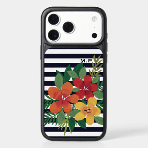 Stylish Colorful Floral on Black and White Stripes iPhone 17 Pro Max Case