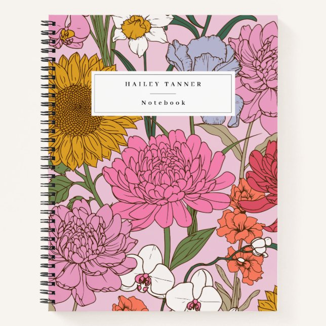 Stylish Colorful Flower Botanical Chic Floral Notebook (Front)