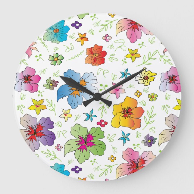 Stylish Colorful Flower Pattern Design Large Clock (Front)