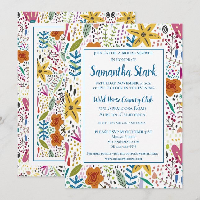 Stylish Colorful Flowers Invitation (Front/Back)
