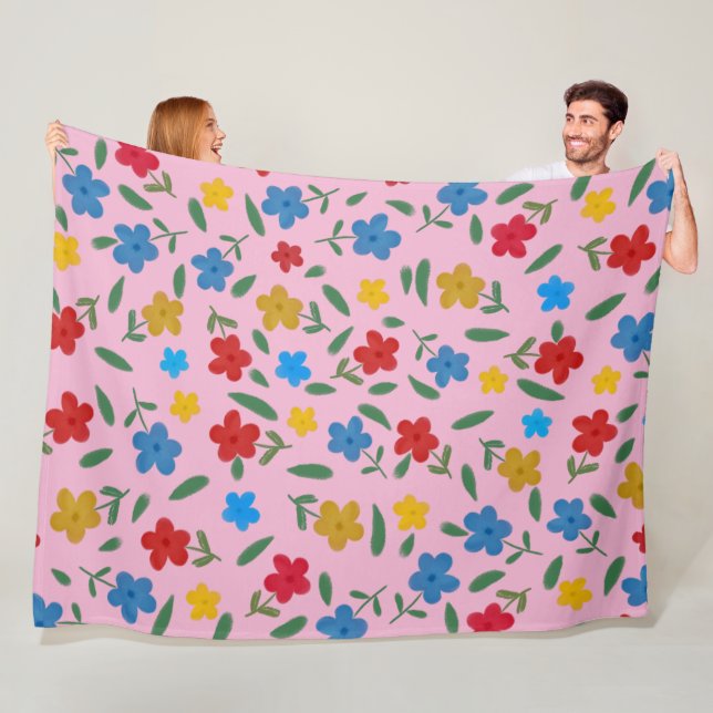 STYLISH COLORFUL FLOWERS PATTERN FLEECE BLANKET (In Situ)