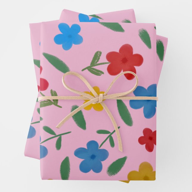 STYLISH COLORFUL FLOWERS PATTERN WRAPPING PAPER SHEETS (In situ)