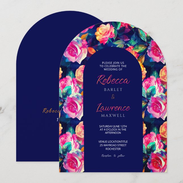 Stylish Colorful flowers wedding arch invitation (Front/Back)
