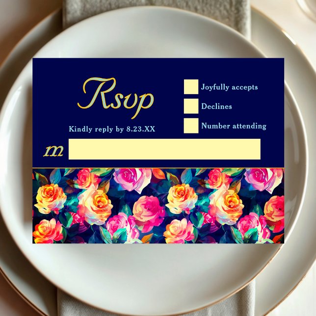 Stylish Colorful flowers wedding RSVP Card (Creator Uploaded)