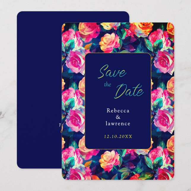 Stylish Colorful flowers wedding Save The Date (Front/Back)