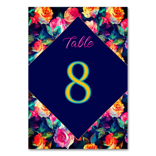 Stylish Colorful flowers wedding Table Number (Front)