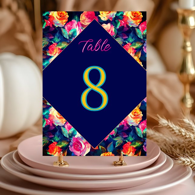 Stylish Colorful flowers wedding Table Number (Creator Uploaded)