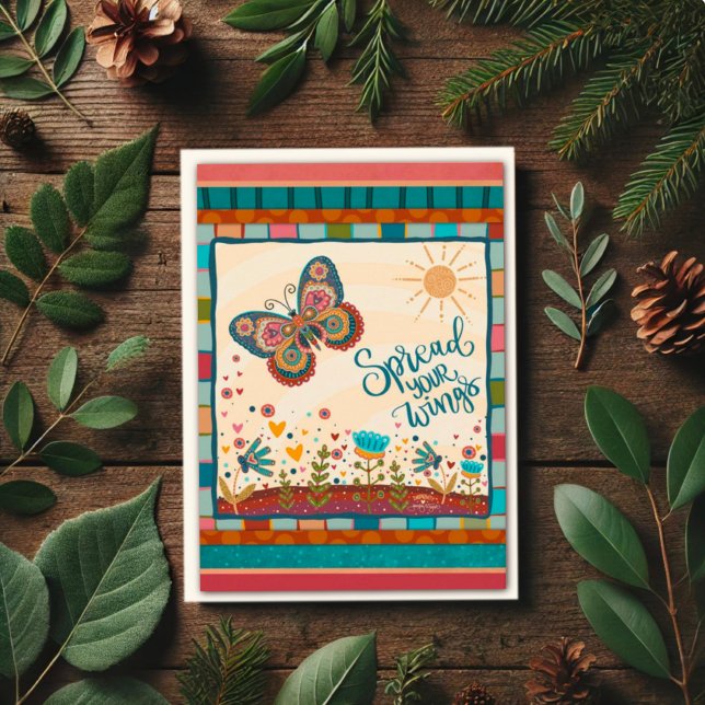 Stylish Colorful Folk Fun Butterfly Grad Card (Creator Uploaded)