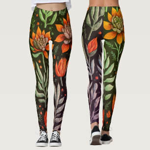 Stylish Colorful Garden Succulents Floral Pattern  Leggings