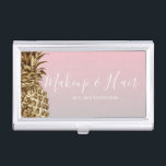 Stylish colorful gold pineapple pink makeup & hair business card case<br><div class="desc">Modern and colorful faux gold pineapple design.</div>
