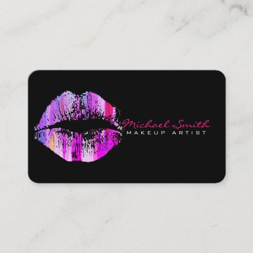 Stylish Colorful Lips Makeup Artist Plain Black Business Card
