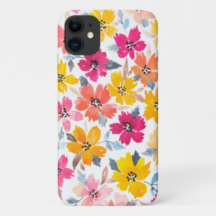 Stylish Colorful Loose Floral Watercolor Flowers iPhone 11 Case