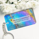 Stylish Colorful Marble Stone Modern Name Keychain<br><div class="desc">Stunning and colorful rainbow hued labradorite stone photo makes the perfect backdrop for a simple and modern design. This is a closeup of a real natural labradorite stone with blue, purple, pink, yellow, and green. These can be used for any business or individual, or it would also be perfect for...</div>