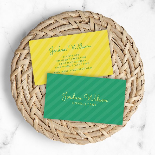 Stylish Colorful Modern Green and Yellow Stripes Business Card (Creator Uploaded)